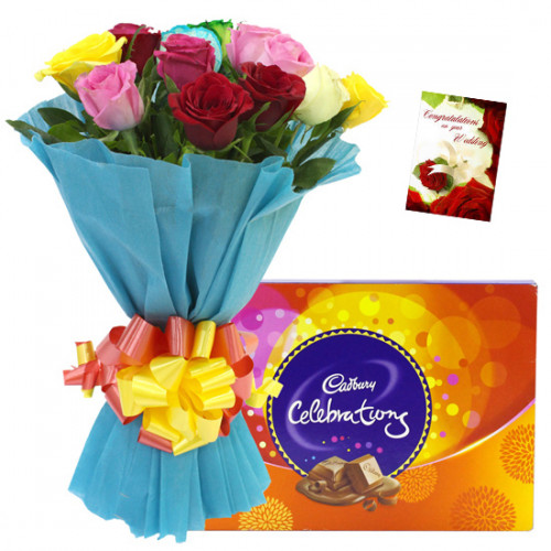 Mix of Celebrations - 12 Mix Roses Bunch, Cadbury Celebrations + Card
