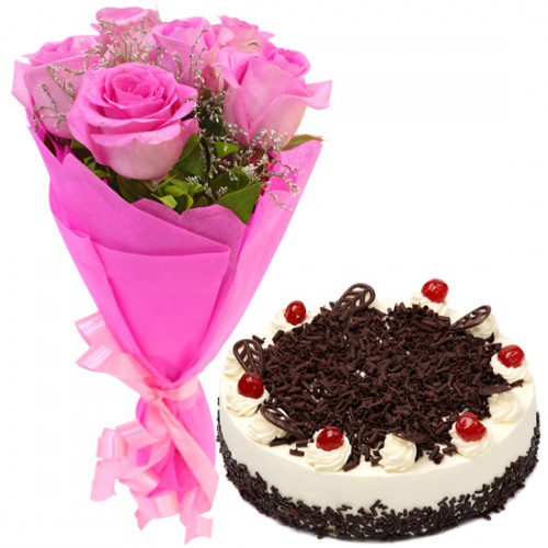 Graceful Combo - 10 Pink Roses, 1/2 Kg Cake + Card