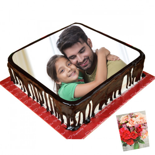 1 Kg Square Shaped Chocolate Photo Cake & Card