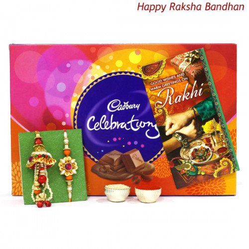 Bro & Bhabhi Delight - Cadbury Celebrations 121 gms with Bhaiya Bhabhi Rakhi Pair and Roli-Chawal