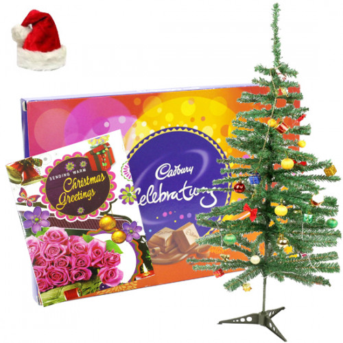 Sweet Xmas - Cadbury Celebrations, Christmas Tree with Santa Cap and Greeting Card