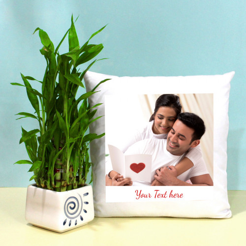 Elegantly Graceful - Personalized Photo Cushion, 2 Layer Lucky Bamboo Plant
