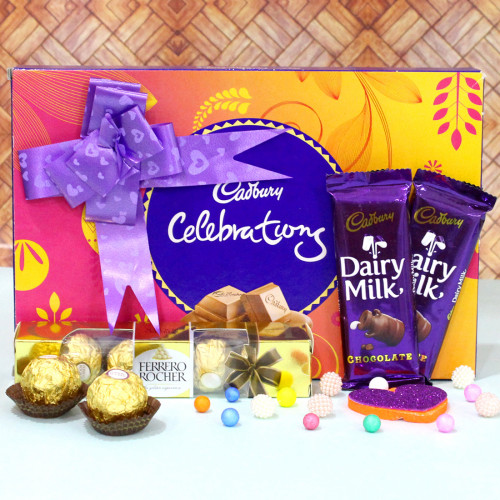 Celebration Combo - Cadbury Celebrations, Ferrero Rocher 4 Pcs, 2 Dairy Milk and Card