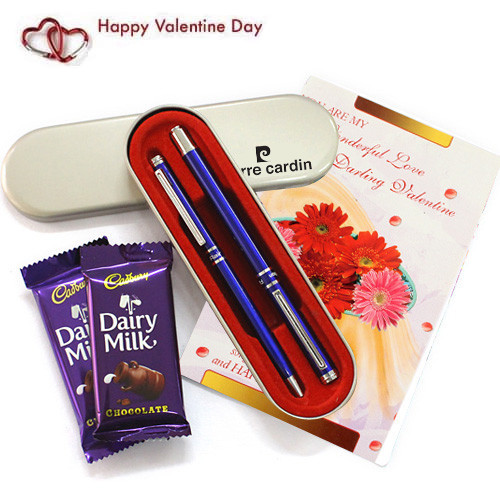 Flair & Glare - Pierre Cardin - Set of Roller Pen & Ball Pen, 2 Dairy Milk and Card