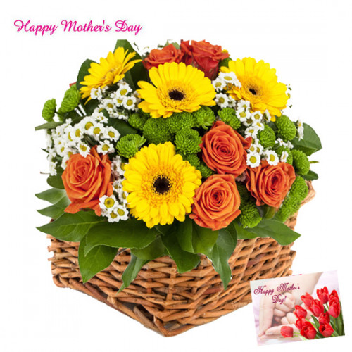 Fabulous Basket - 30 Exotic Flowers Basket and Mother's Day Greeting Card