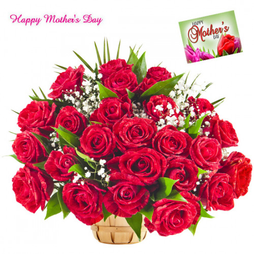 Charming Basket - 36 Red Roses Basket and Mother's Day Greeting Card