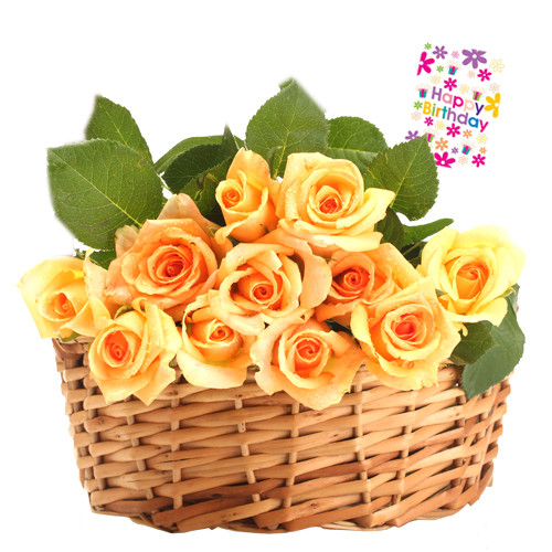 Nice Flowers - 15 Yellow Roses Basket