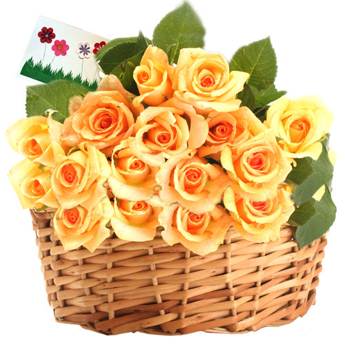 Superb Flowers - 25 Yellow Roses Basket + Card