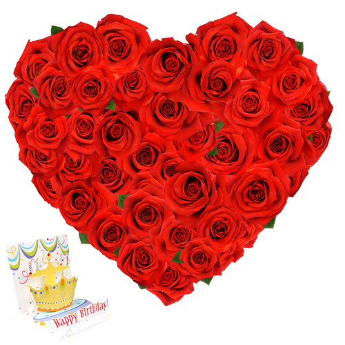 Gratifying - 30 Red Roses Heart Shaped + Card