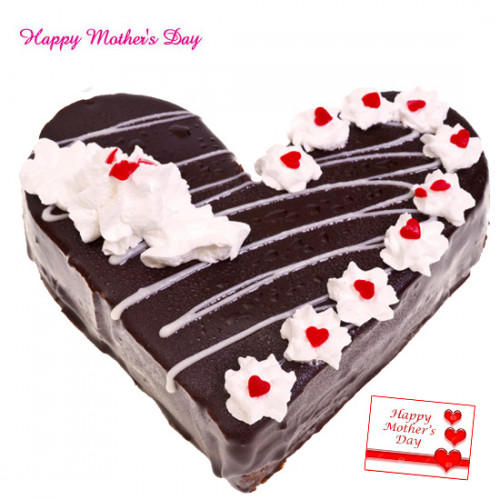 Black Forest Cake - Black Forest Heart Shape Cake 2 kg and Mother's Day Greeting Card