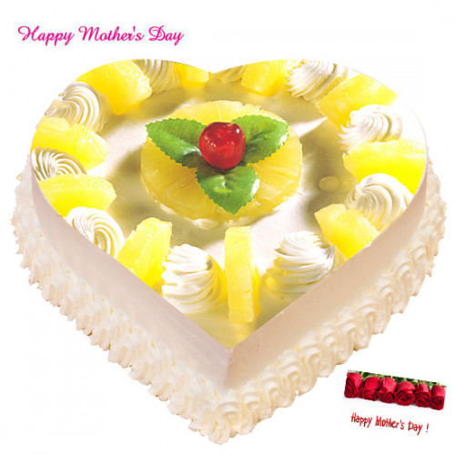 Pineapple Cake - Pineapple Heart Shape Cake 1 kg and Mother's Day Greeting Card