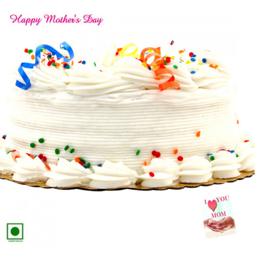 Vanilla Cake - 1 Kg Vanilla Cake (Eggless) and Mother's Day Greeting Card