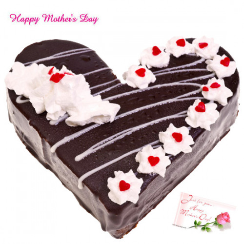 Black Forest - Black Forest Heart Shaped Cake 1 Kg and Mother's Day Greeting Card