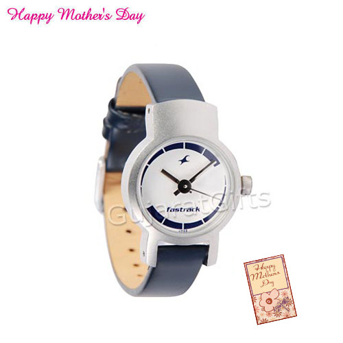 Fastrack Watch White Dial Gray Strap and Card