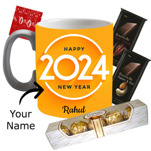 Sweet Wishes - Mug with New Year Wishes, Ferrero Rocher 4 pcs, 2 Bournville 30 gms each  & Card