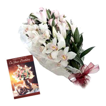 White Orchids - 12 White Orchids Bunch + Card