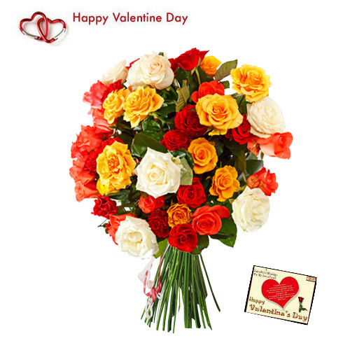 Valentine Mix Bouquet - 25 Mix Roses Bouquet + Card