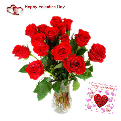 Flowers for You - 24 Red Roses in Vase + Card