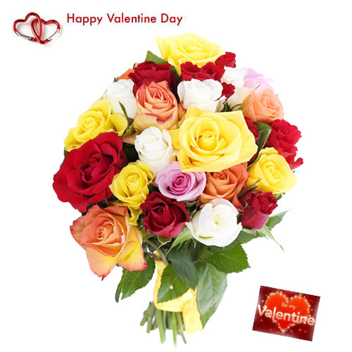 Valentine Mix Bunch - 75 Mix Roses Bunch + Card