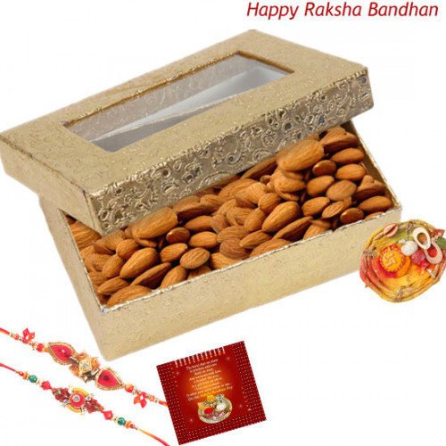 Almond Special - Almonds Box with 2 Rakhi and Roli-Chawal