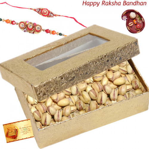 Pista Crunch -  Pistachio Box with 2 Rakhi and Roli-Chawal