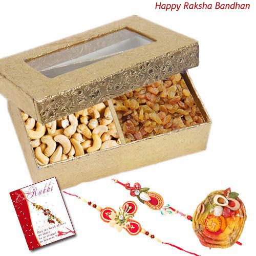 Loving Gift - Cashewnut, Raisin with 2 Rakhi and Roli-Chawal