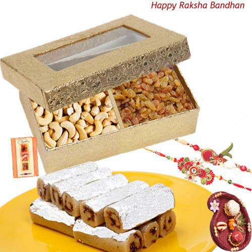 Sweetest Love - Cashewnut & Raisin, Kaju Anjir Rolls with 2 Rakhi and Roli-Chawal