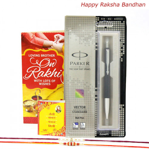 Something Special Gift - Parker Vector Standard Ball Pen with 2 Rakhi and Roli-Chawal
