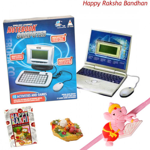 Kids Party - Notebook Computer with 1 Adorable Ganesha Rakhi and Roli-Chawal