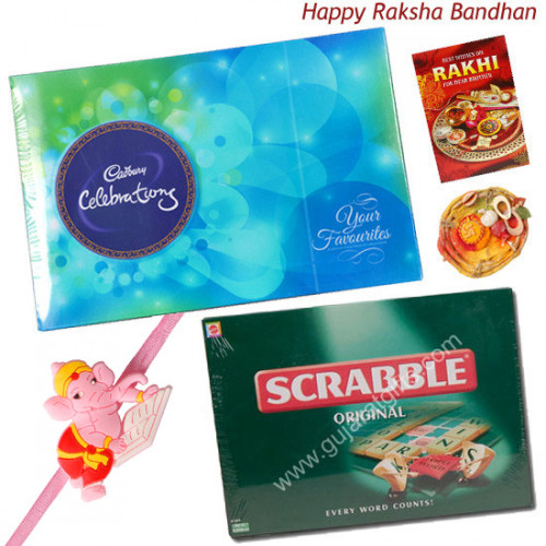 Kids Combo - Scrabble + Celebration with 1 Adorable Ganesha Rakhi and Roli-Chawal