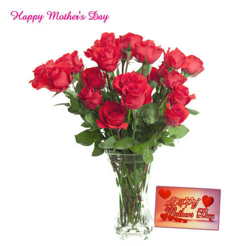 Roses for You - 15 Red Roses in Vase and Card