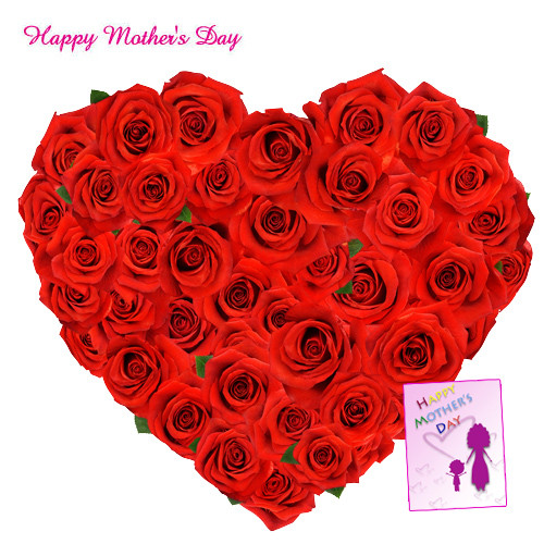 Roses Heart - Heart Shaped Arrangement of 50 Red Roses and Card