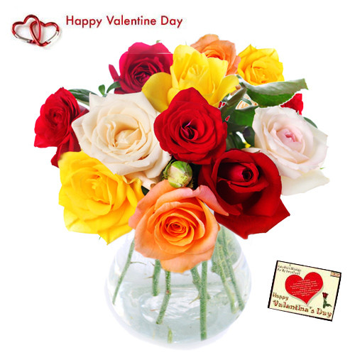 Roses for You - 30 Mix Roses in Vase + Card