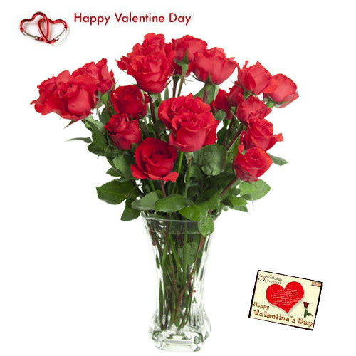 Special Love - 12 Red Rose in Vase + Card