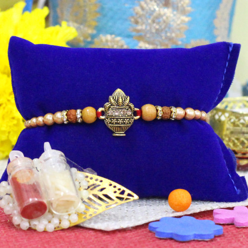 Shubh Kalash Rakhi with Beads, Rudraksha & Diamonds