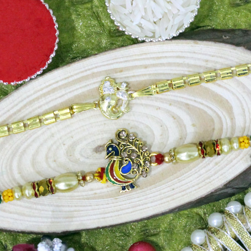 Set of 2 Rakhis - Golden Plated with Pearl Rakhi