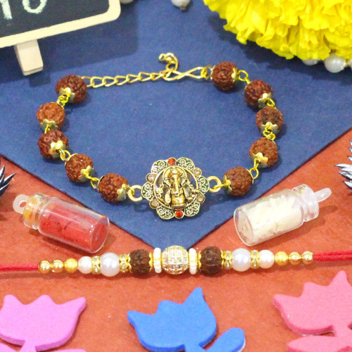 Set of 2 Rakhis - Bracelet with Pearl Rakhi