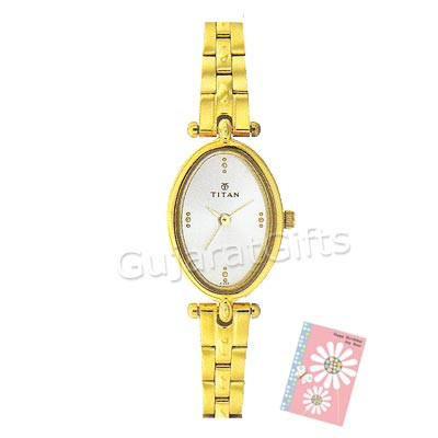 Titan Golden Watch White Dial and Card