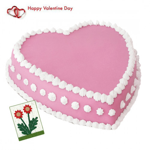 Strawberry Heart - 2 Kg Strawberry Heart Cake & Valentine Greeting Card