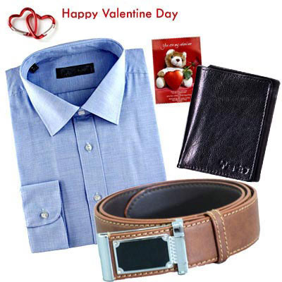 Mega Hamper - Mens Formal Shirt + Leather Wallet + Leather Belt + Card