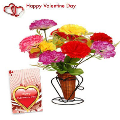Artificial Silk Flowers - 12 Artificial Silk Mix Flowers Vase + Valentine Greeting Card
