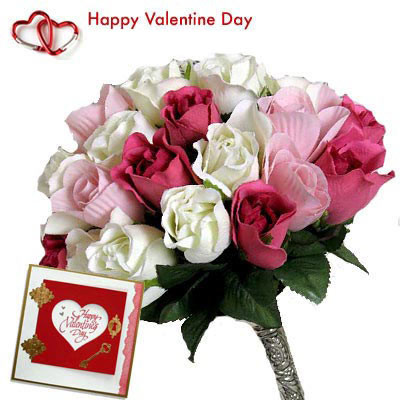 Artificial Mix Roses - 20 Artificial Mix Roses + Valentine Greeting Card