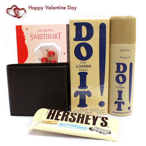 Close Friend - Hershey's Cookies n Crème, Leather Brown Wallet, Lomani DO It Perfume, Lomani Do It Deo and Card