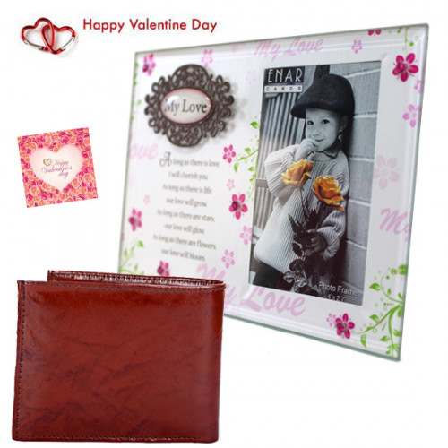 Love Frame n Wallet - Love Photo Frame, Leather Wallet & Valentine Greeting Card