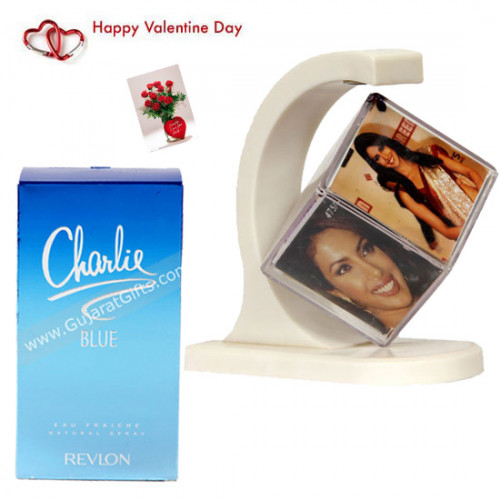 Floating Joy - Personalized Floating Cube, Charlie Blue Perfume & Valentine Greeting Card