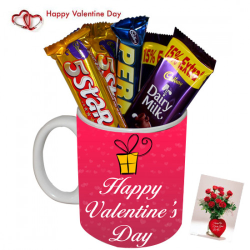 Mug Assortment - Happy Valentines Day Personalized Mug, 5 Assorted Cadbury Bars & Card