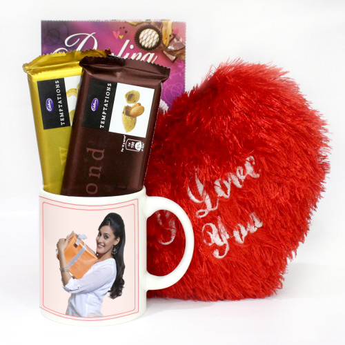 Mug Temptation Pillow - Love Tic Tac Toe Personalized Mug, 2 Temptations, Small Heart Pillow