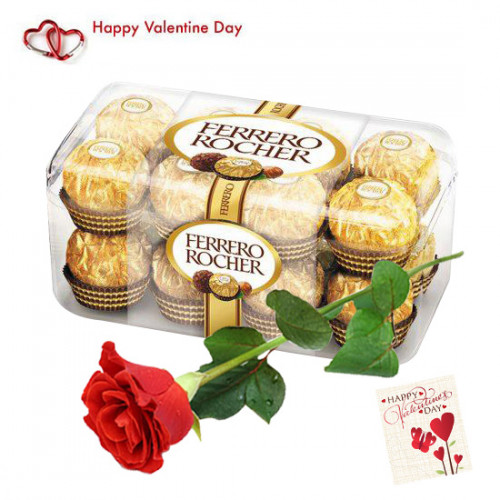 Ultimate Love - Ferrero Rocher 16 Pcs, Artificial Red Rose & Card