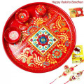 Handmade Pooja Thali - Meenakari 6 inch, 2 Rakhi, Free Greeting Card & Roli-Chawal