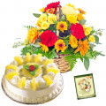 Substantial Gift - 15 Mix Flowers Basket, 1/2 Kg Cake